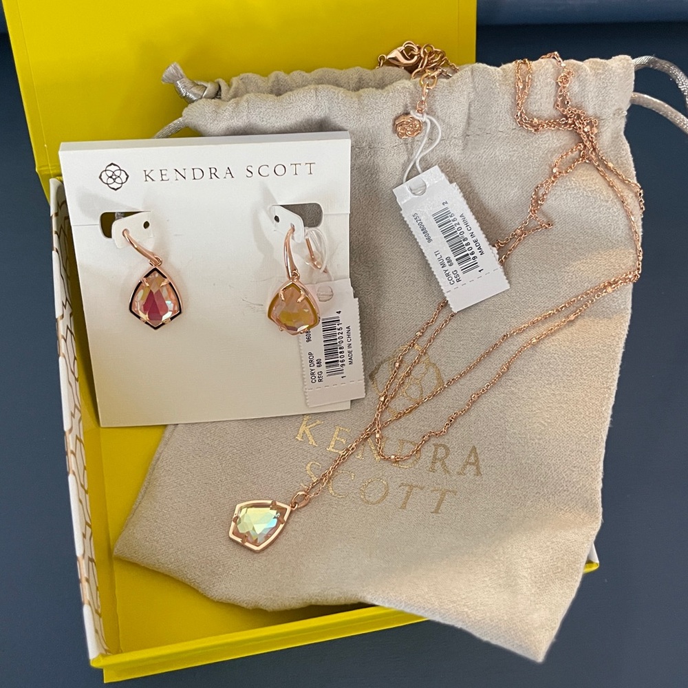 Kendra Scott Cory Drop Earrings and Double Strand, Necklace - Peach/ Rose Gold